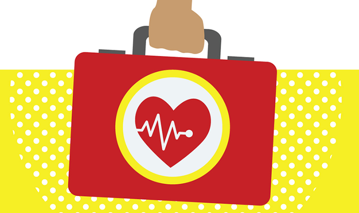 red and yellow AED implementation graphic image